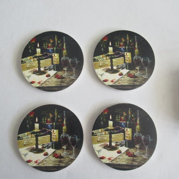 New Naturally Absorbent Tile Coaster Set of 4 Spilled Red Wine in Box *Flaw - Picture 2 of 7